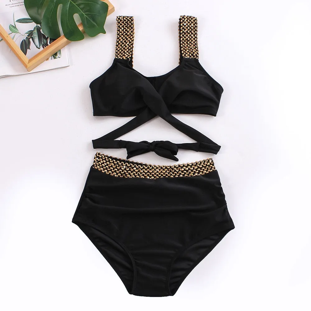 2023 Black Cross High Waist Bikini