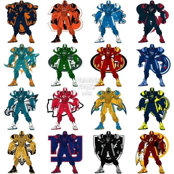 32 Bot Football Designs Bundle PNG