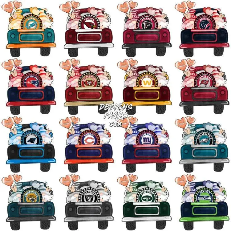 32 Valentine Truck Football Teams Designs Bundle PNG