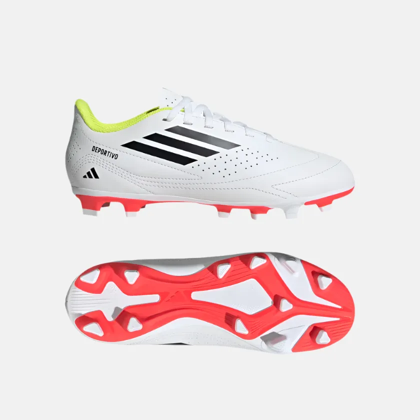 Adidas Deportivo III Flexible Ground Kids Unisex Football Shoes - Cloud White/Core Black/Solar Yellow