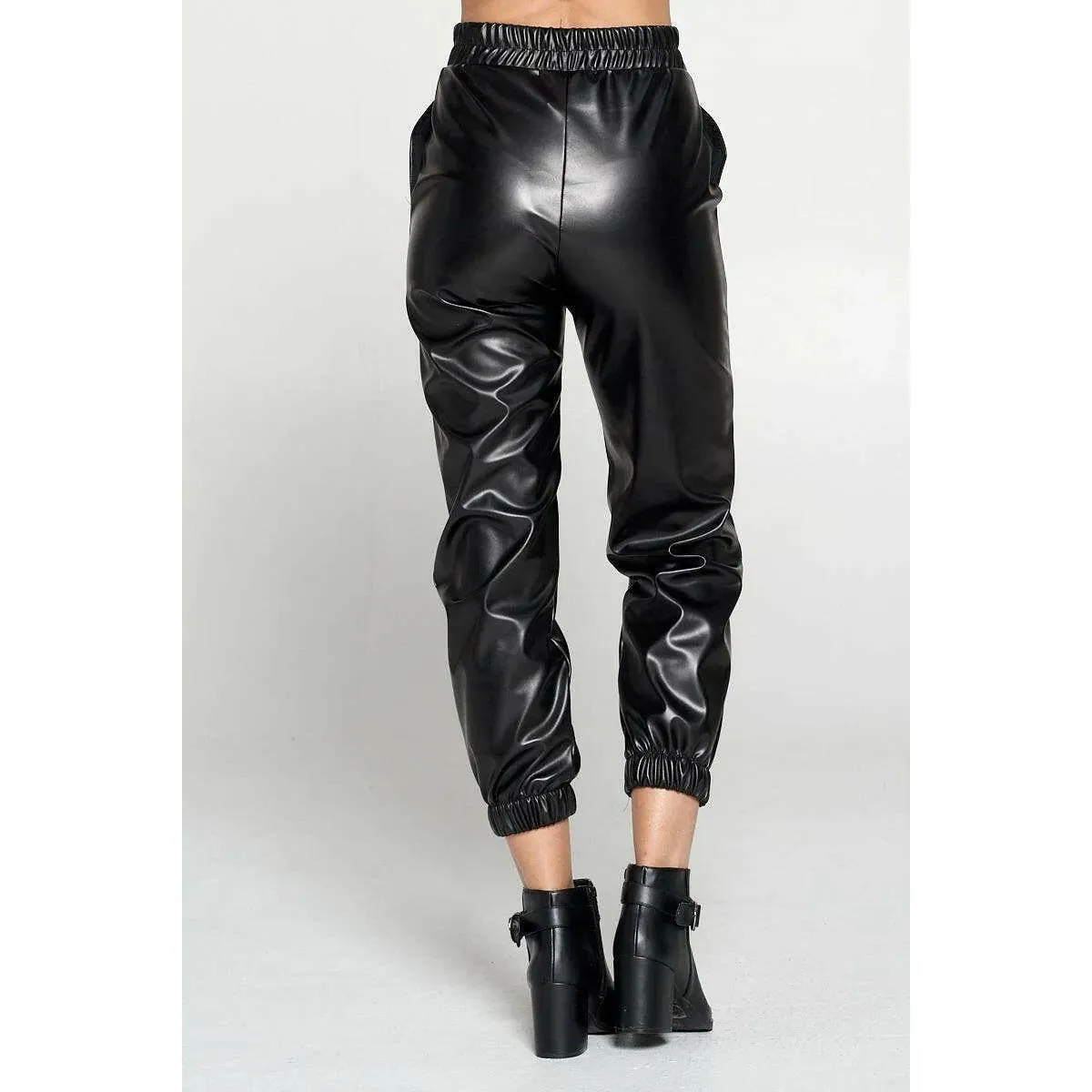 Black Faux Leather Pants with Pockets