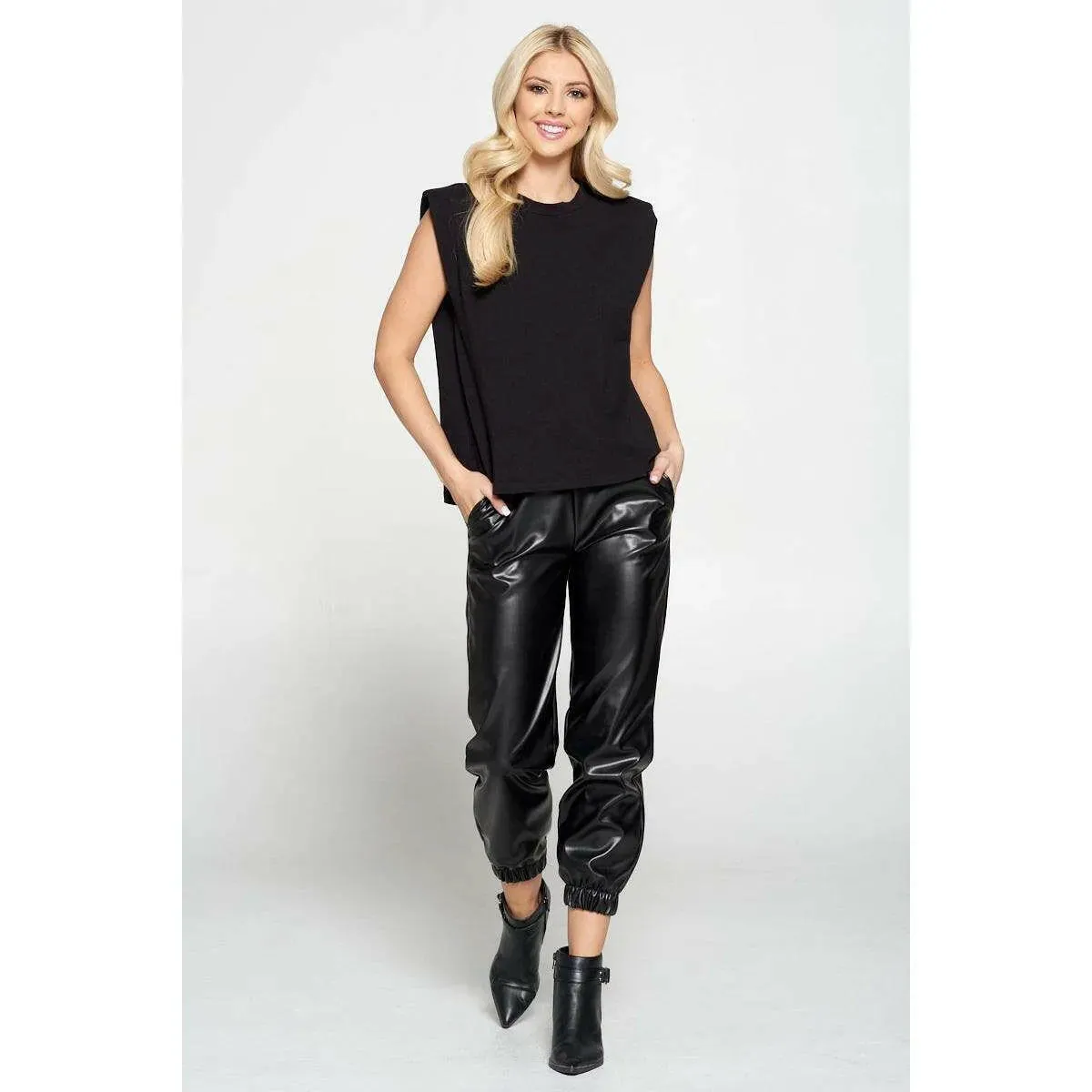 Black Faux Leather Pants with Pockets