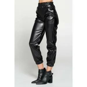 Black Faux Leather Pants with Pockets