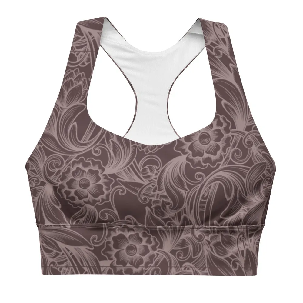 Brown Tooled Longline sports bra
