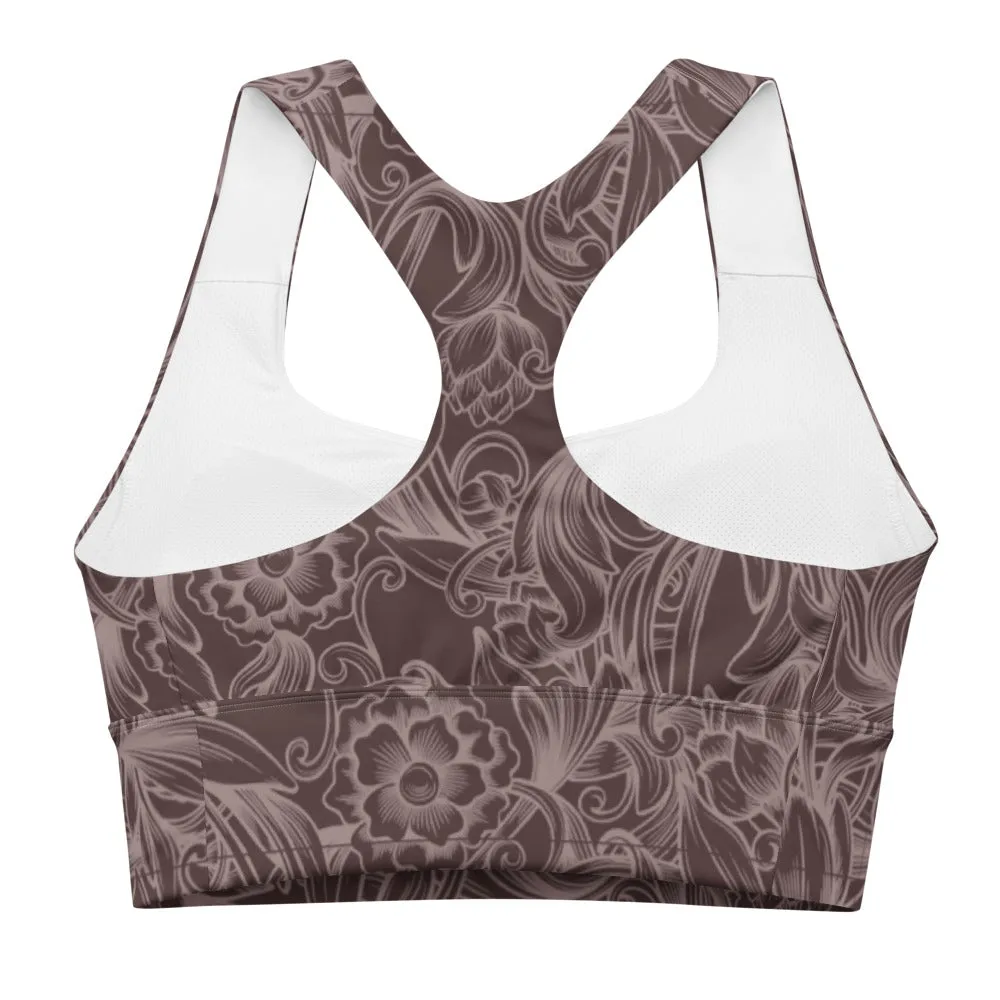 Brown Tooled Longline sports bra