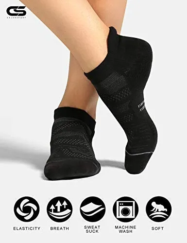 CelerSport 6 Pack Women's Ankle Running Socks Cushioned Low Cut Tab Athletic Socks, Black, Medium