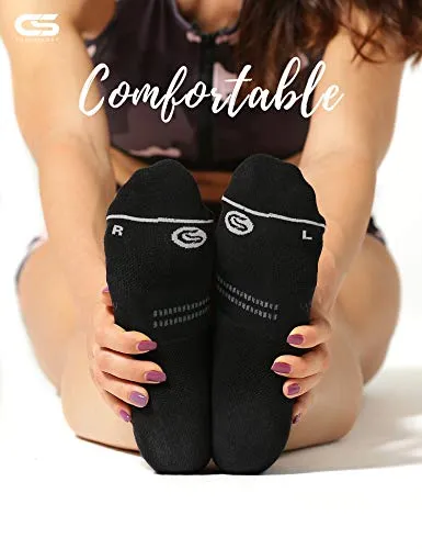 CelerSport 6 Pack Women's Ankle Running Socks Cushioned Low Cut Tab Athletic Socks, Black, Medium