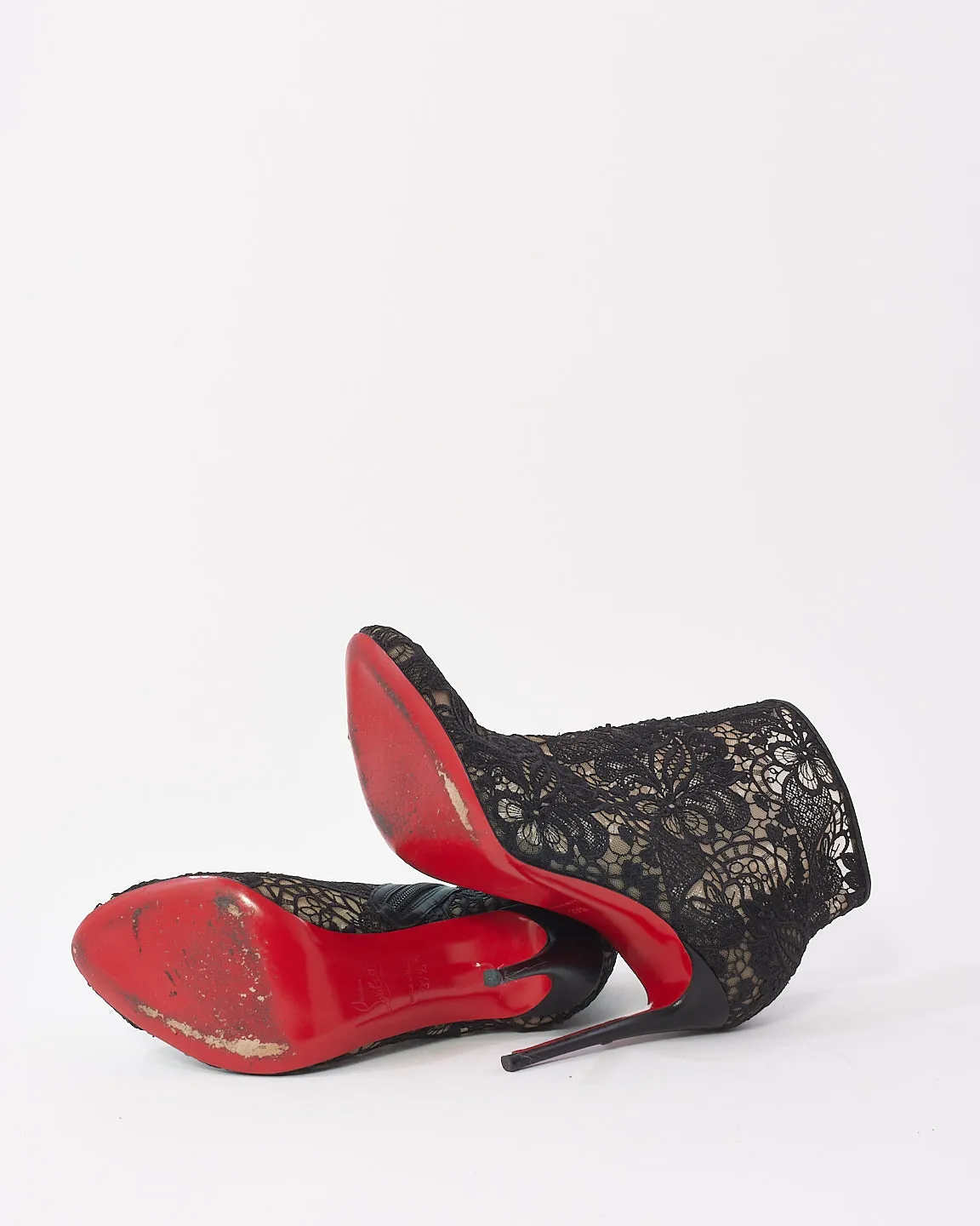 Christian Louboutin Black Lace Miss Tennis Ankle Boots - 37.5