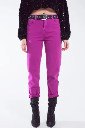 Cotton Mid Rise Slouchy Jean In Magenta