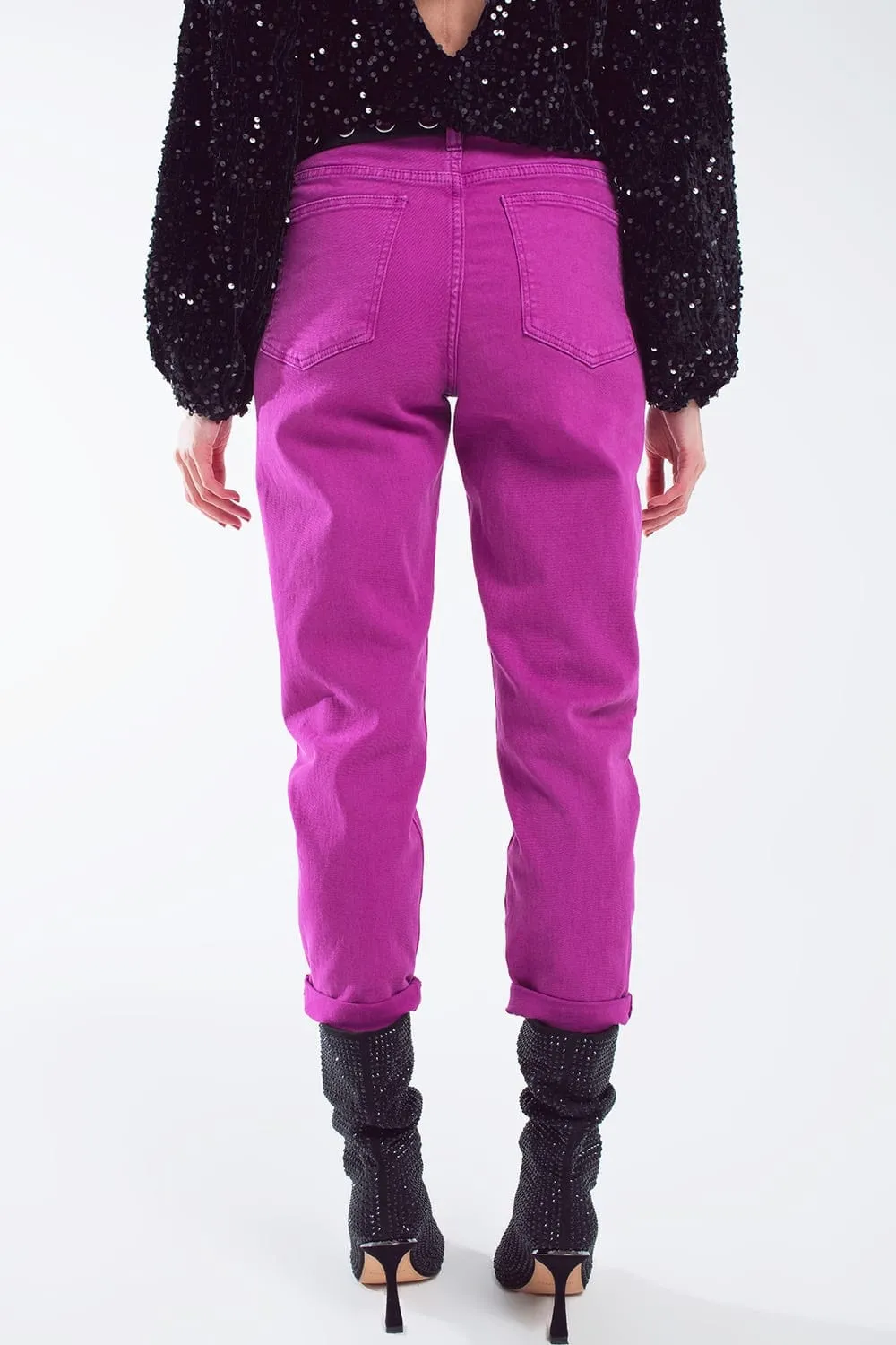 Cotton Mid Rise Slouchy Jean In Magenta