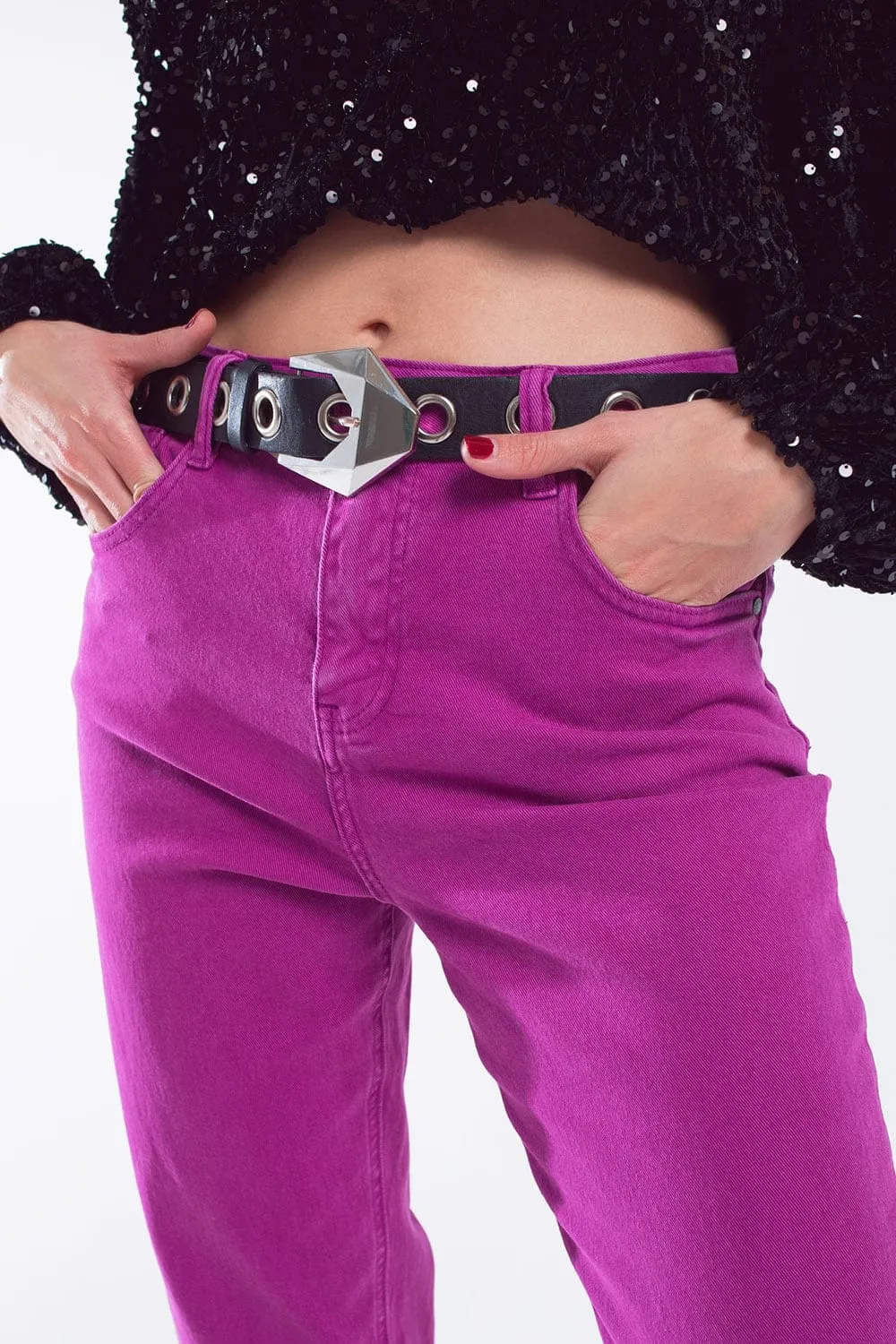 Cotton Mid Rise Slouchy Jean In Magenta