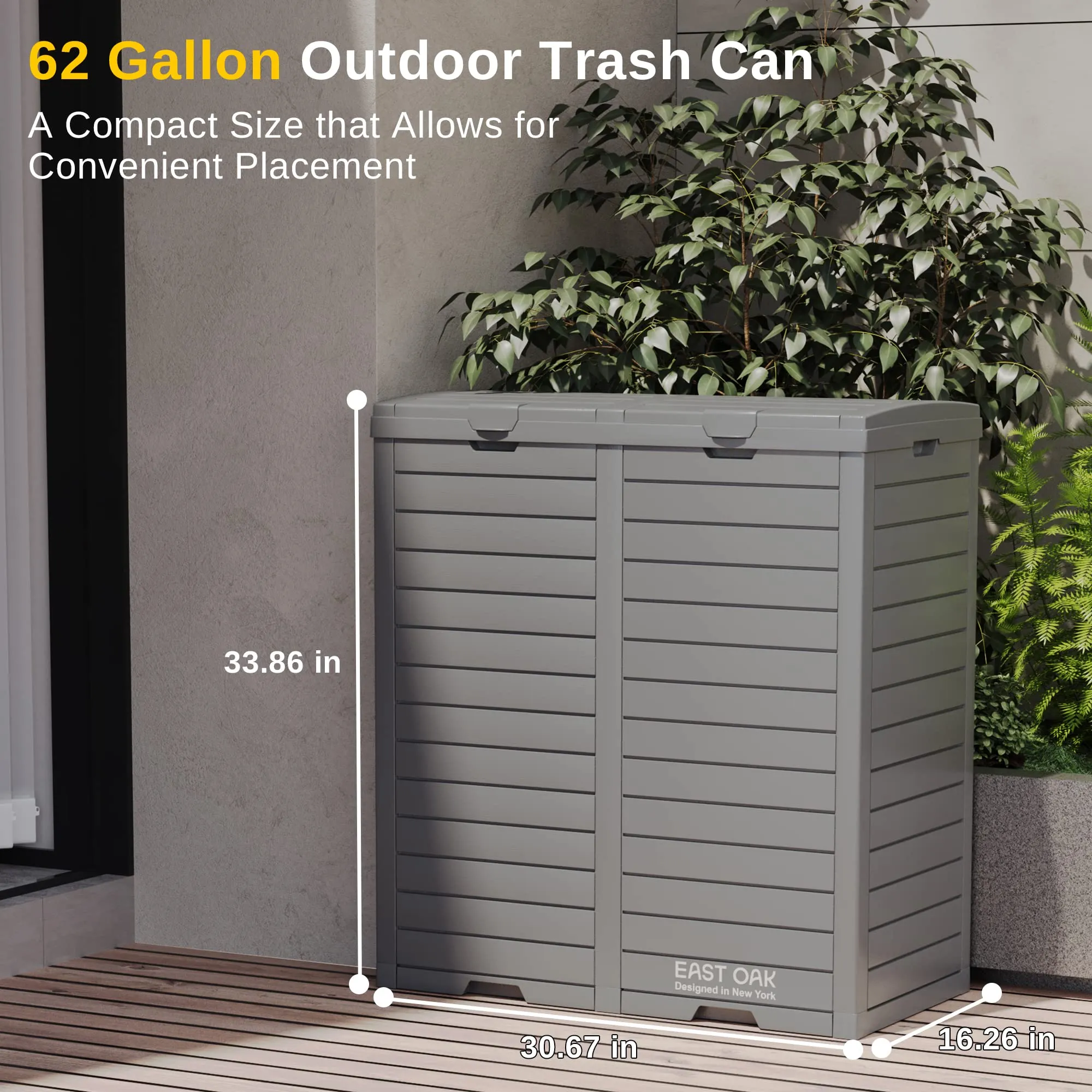 EAST OAK 150 Gallon Deck Box & 62 Gallon Waterproof Trash Can