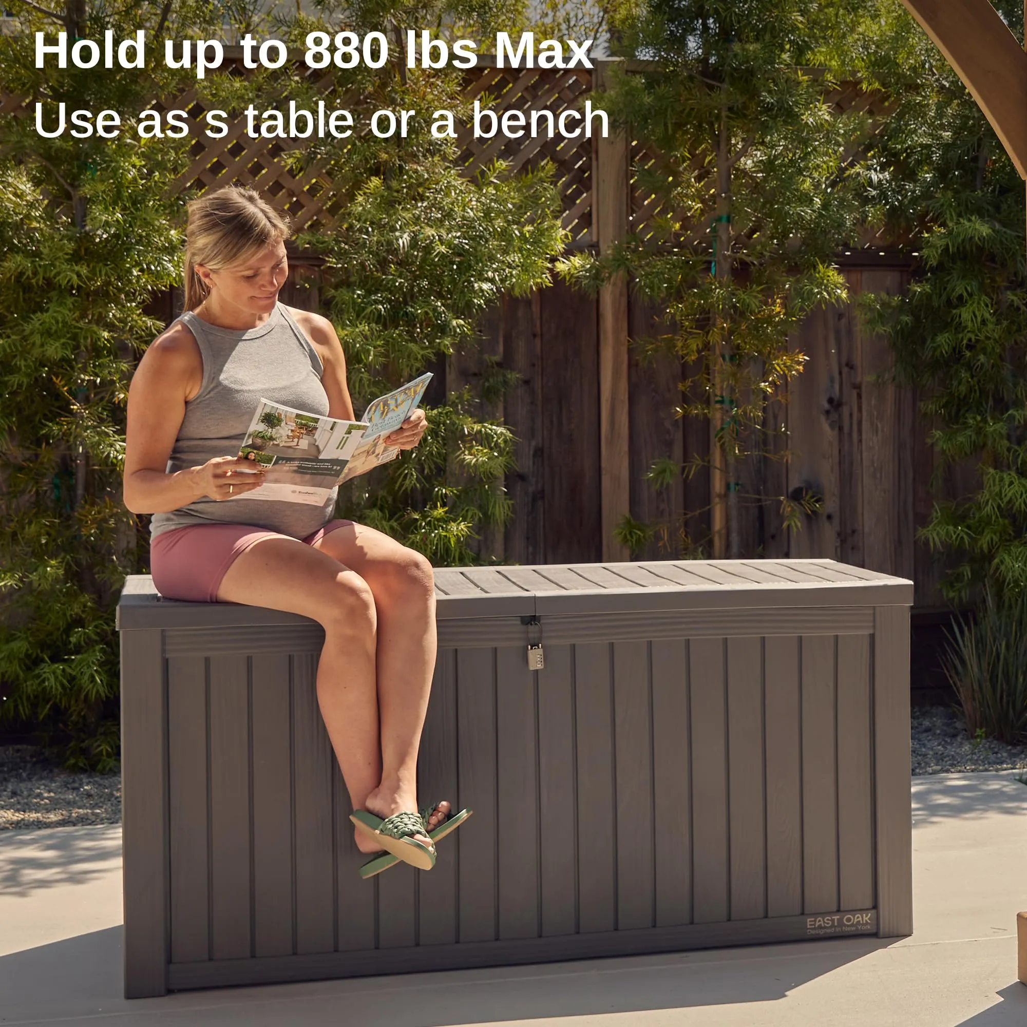 EAST OAK 150 Gallon Deck Box & 62 Gallon Waterproof Trash Can