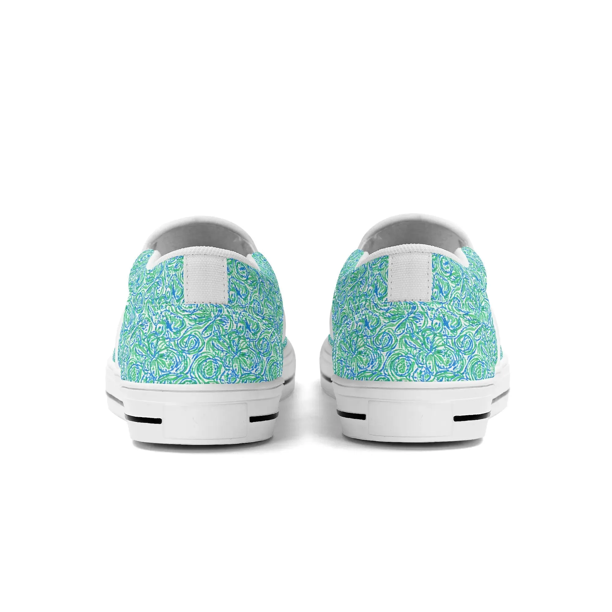 Emerald Tide: Swirling Green and Blue Flowers Womens Canvas Slip On Shoes US5-US12
