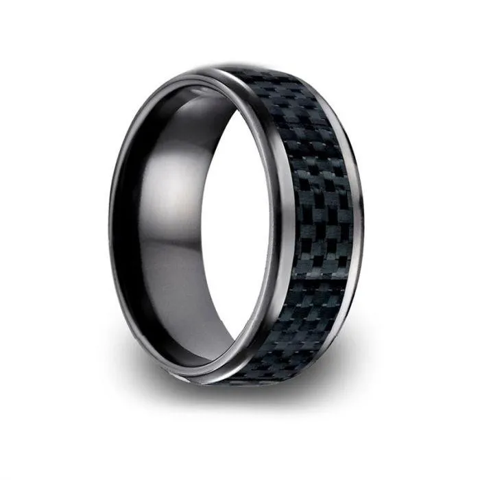 Eyphah: Black Titanium Ring With Carbon Fiber Inlay by Benchmark 8mm