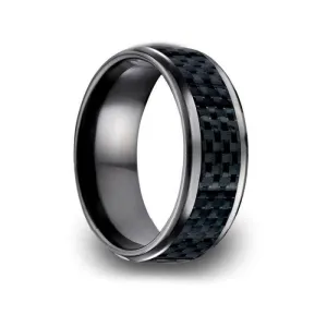 Eyphah: Black Titanium Ring With Carbon Fiber Inlay by Benchmark 8mm