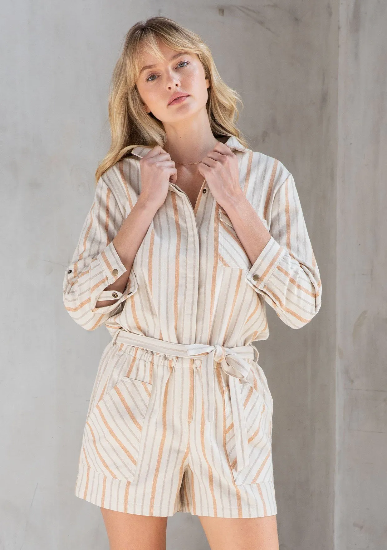 For Keeps Striped Twill Romper