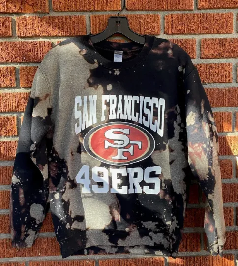 Handmade San Francisco 49ers Red or Black Hand Bleached Crew Neck Sweatshirt