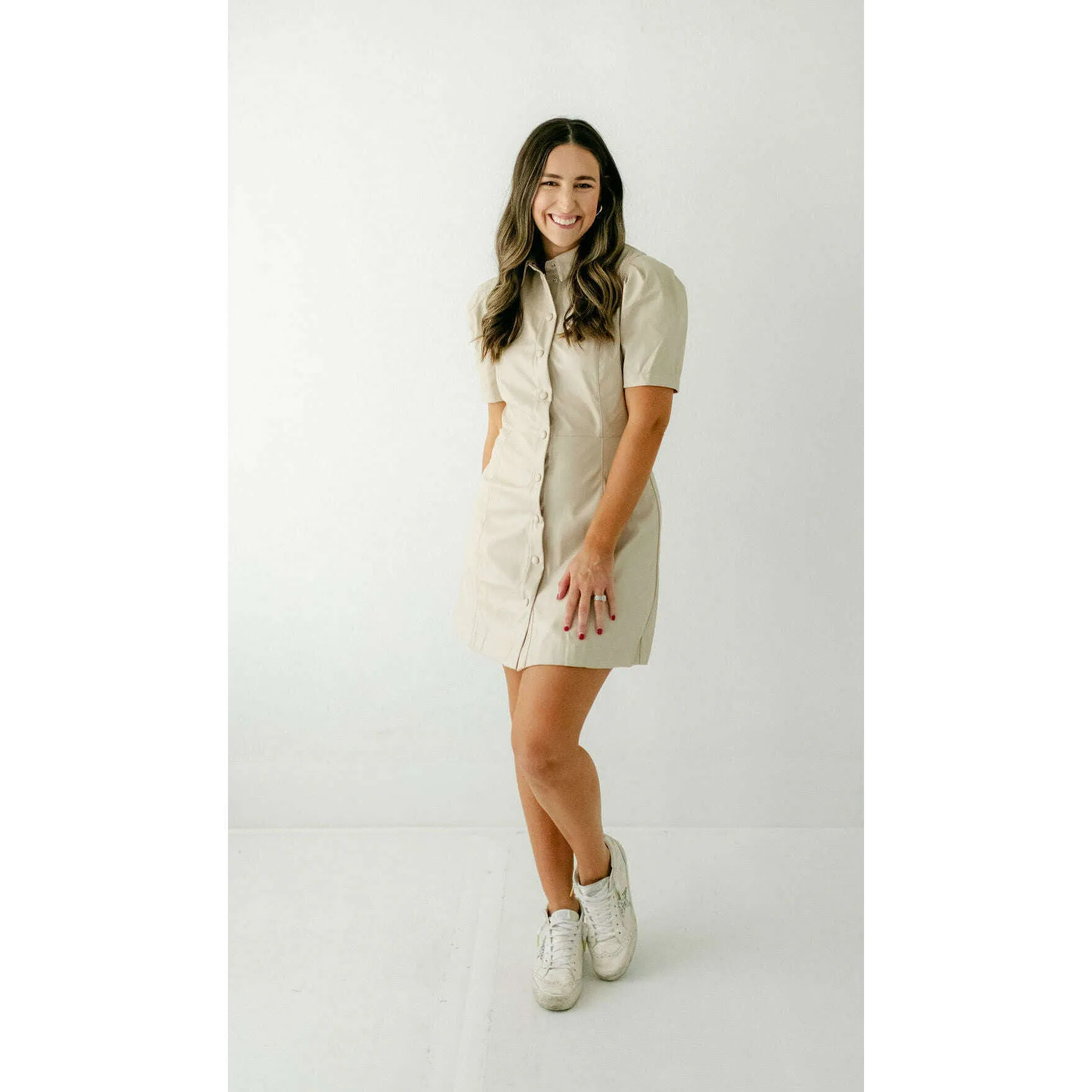Karlie Ivory Pleather Button Dress