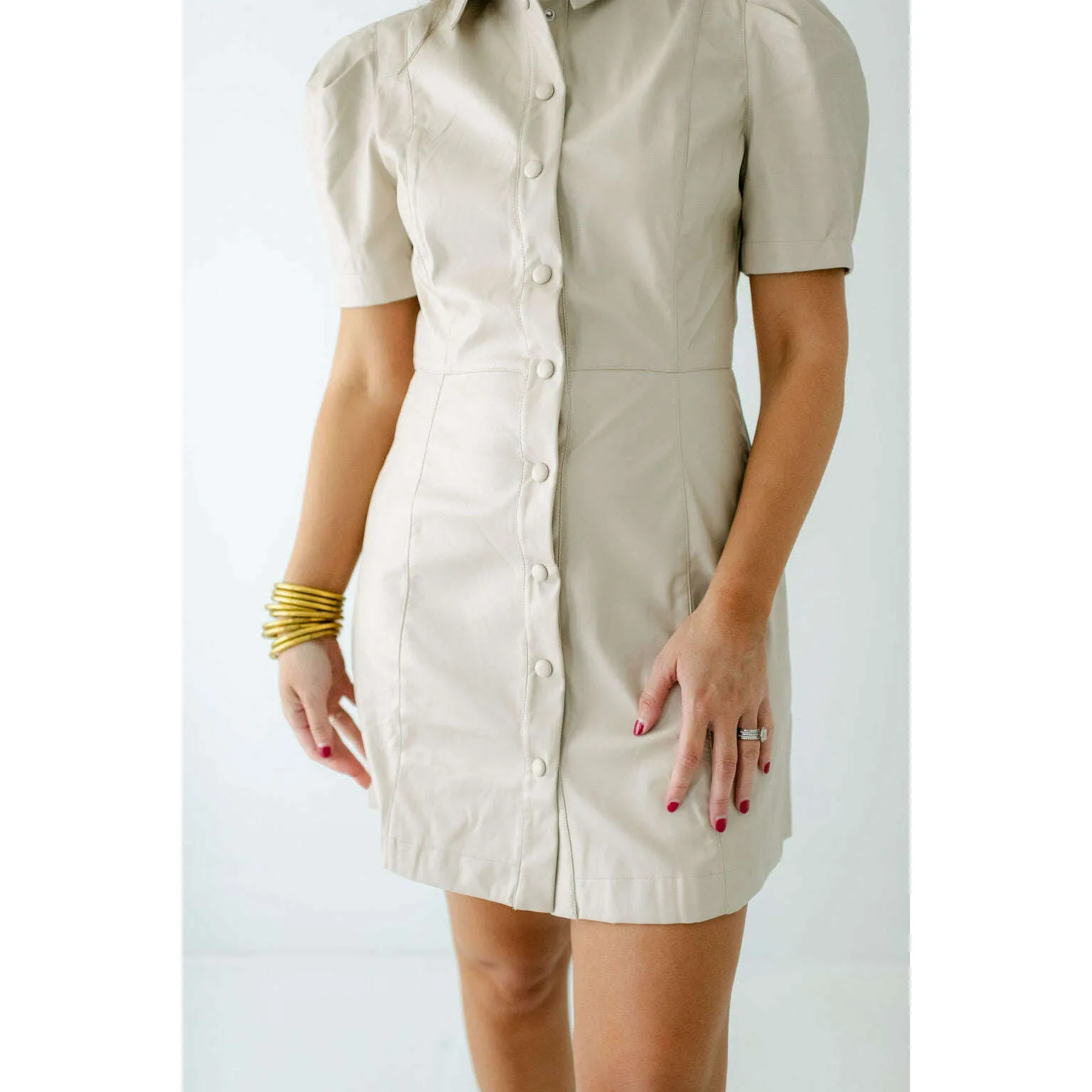 Karlie Ivory Pleather Button Dress