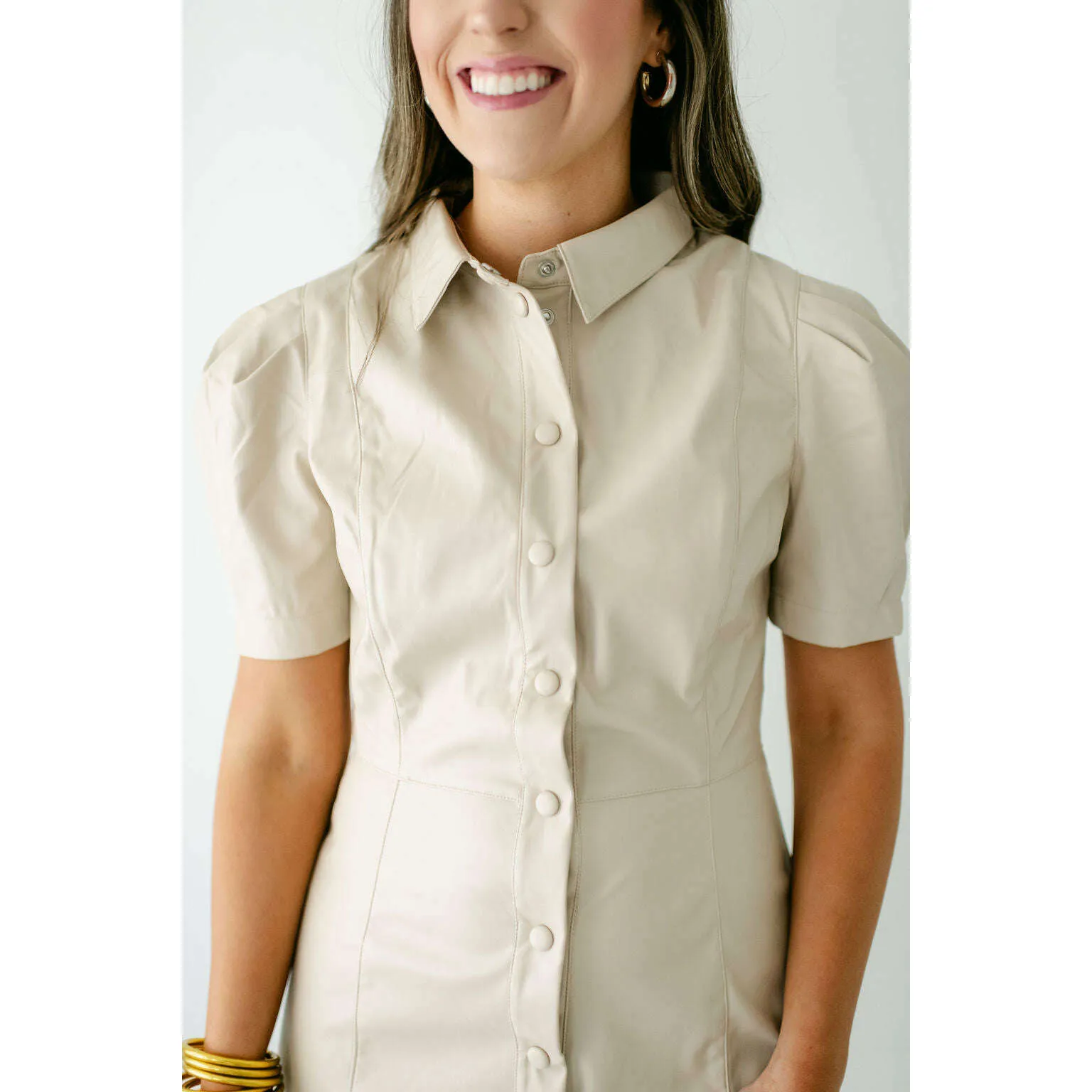 Karlie Ivory Pleather Button Dress