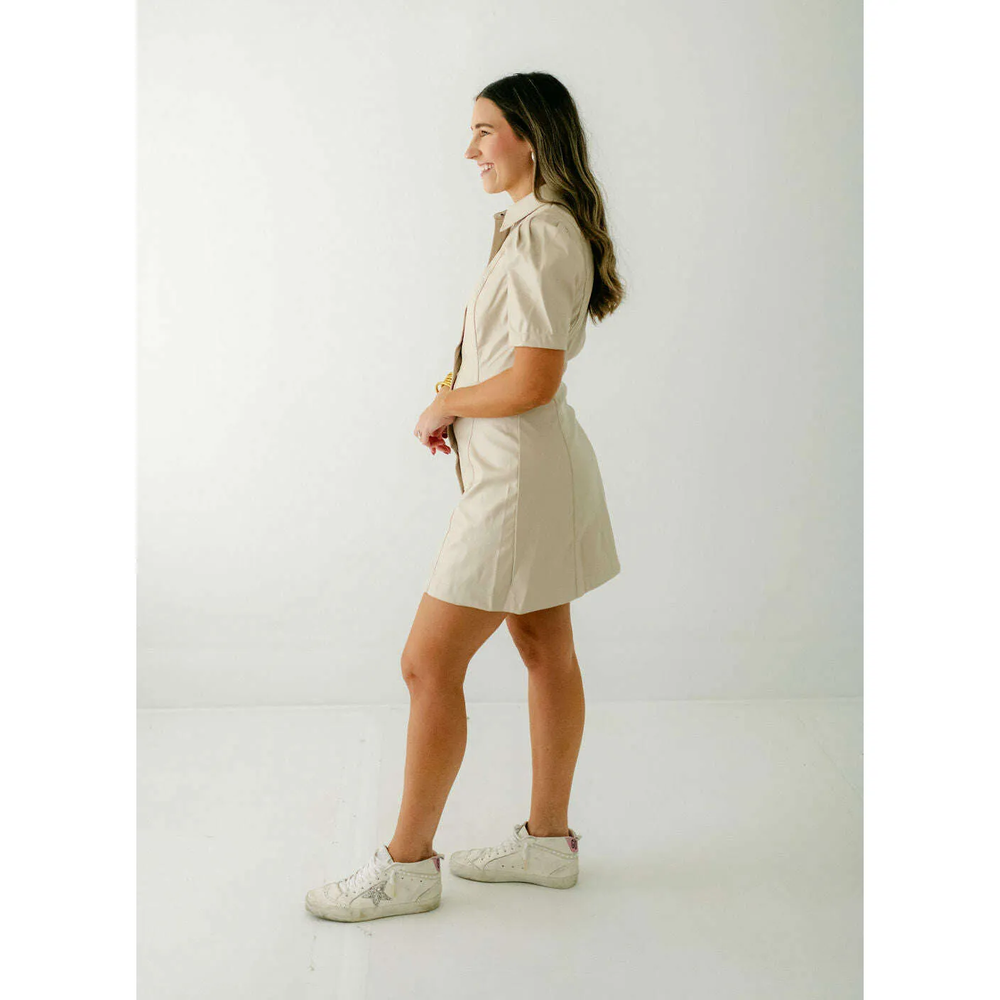 Karlie Ivory Pleather Button Dress