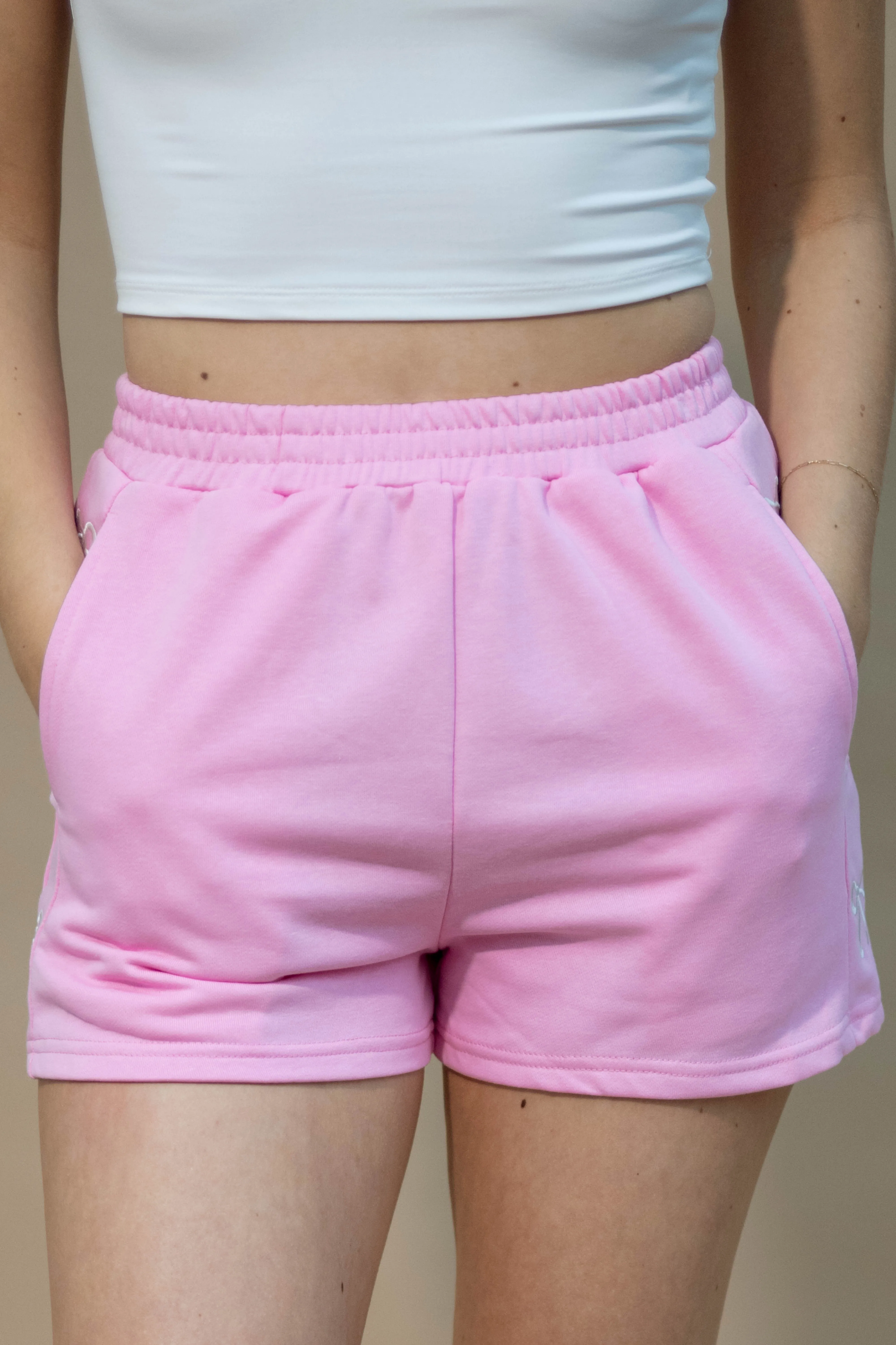 Lilia Bow Embroidered Shorts - Pink