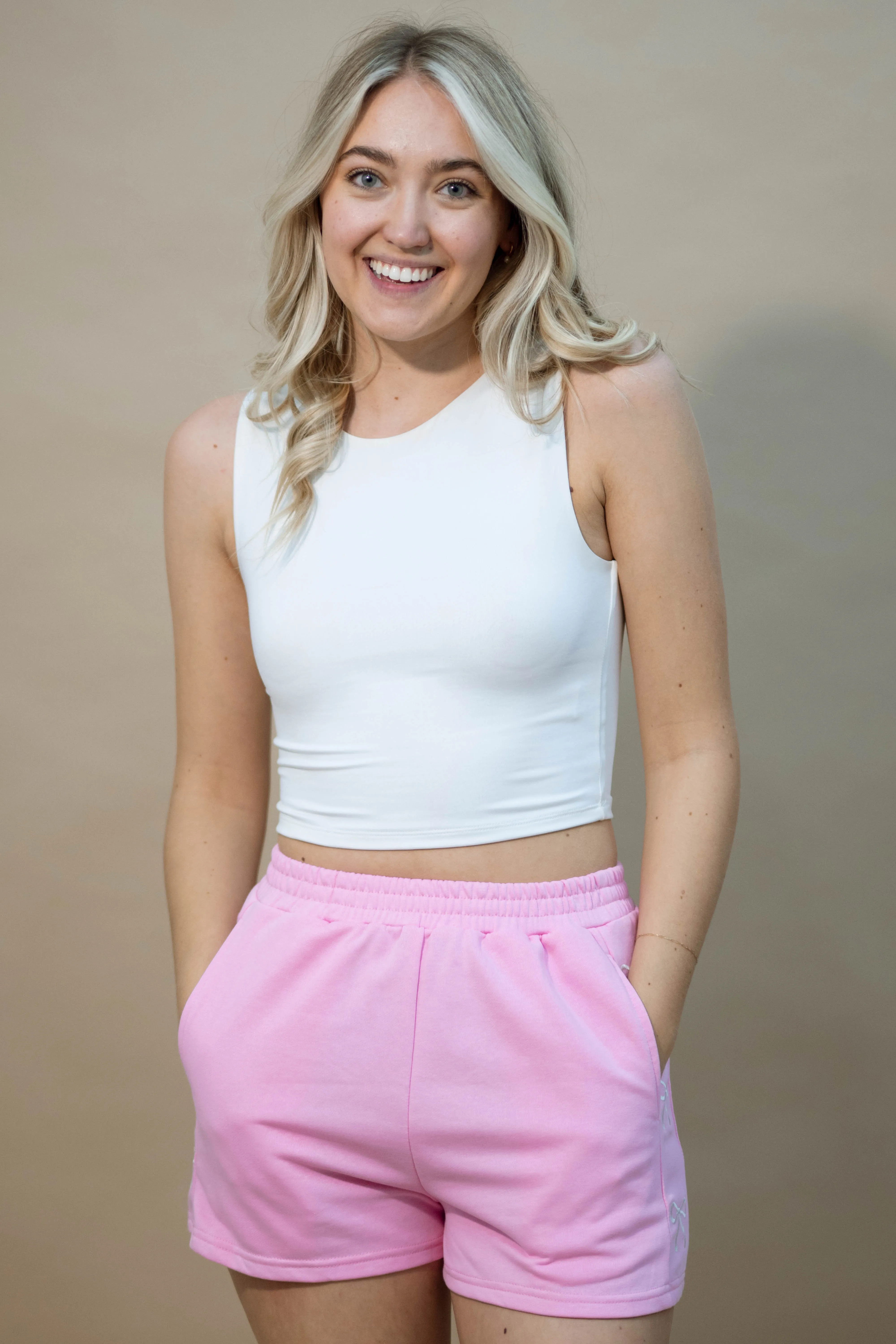 Lilia Bow Embroidered Shorts - Pink