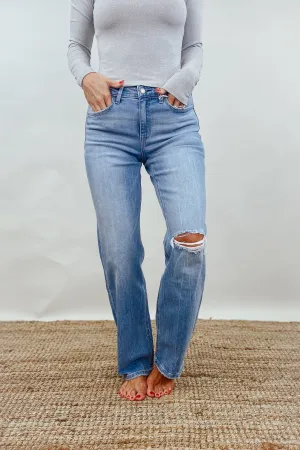 Literary Distressed Slim Wide Jeans