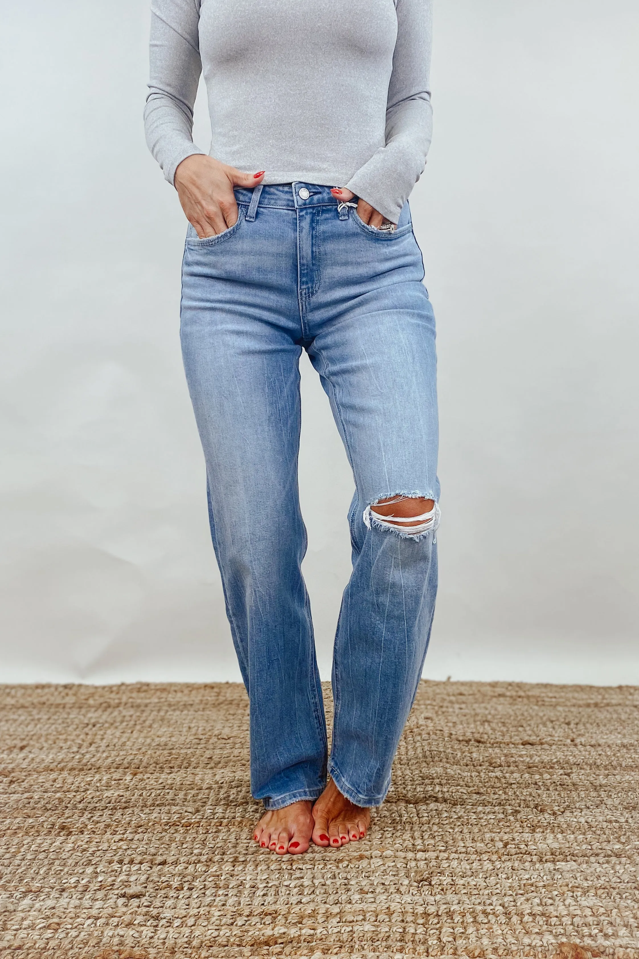 Literary Distressed Slim Wide Jeans