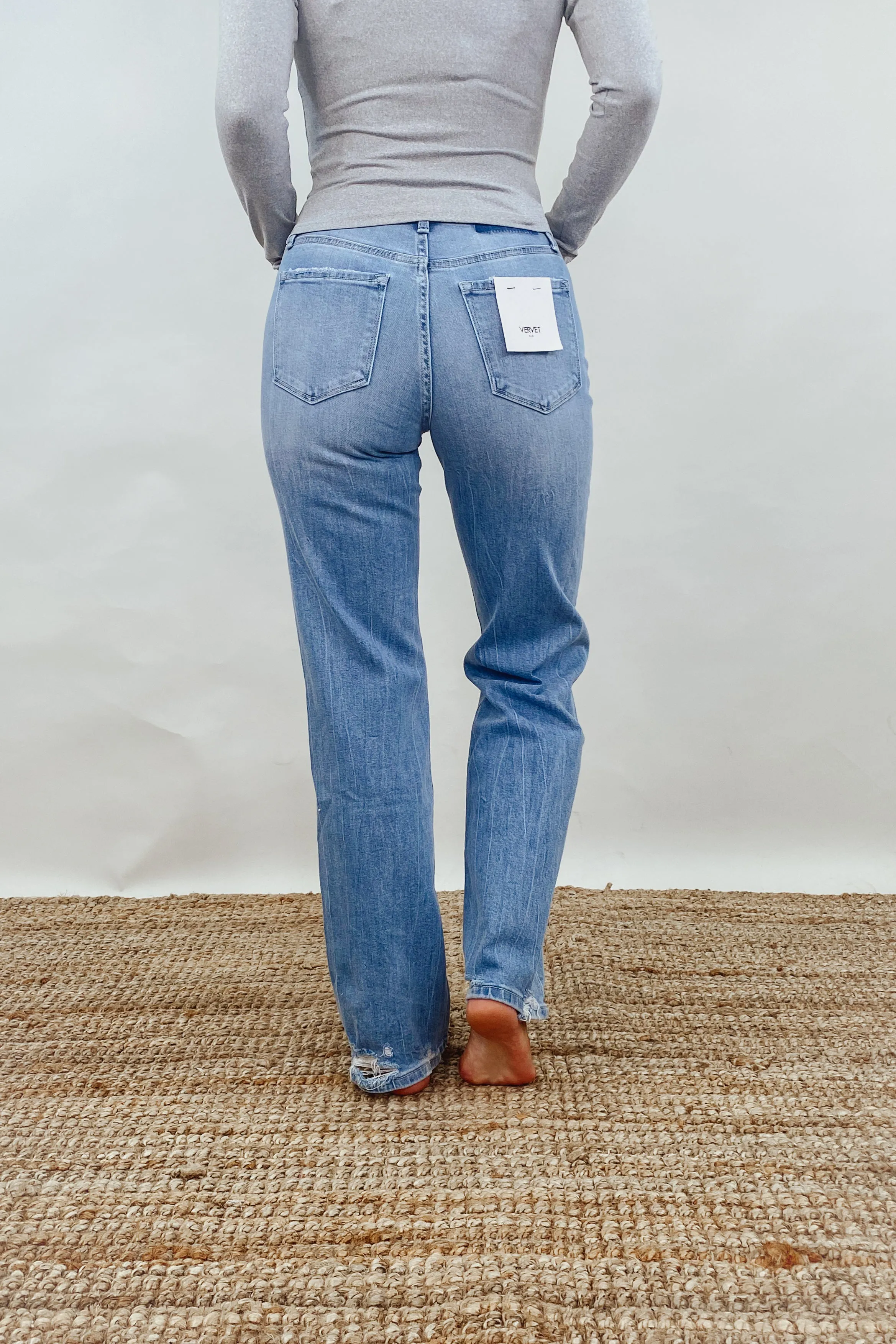 Literary Distressed Slim Wide Jeans