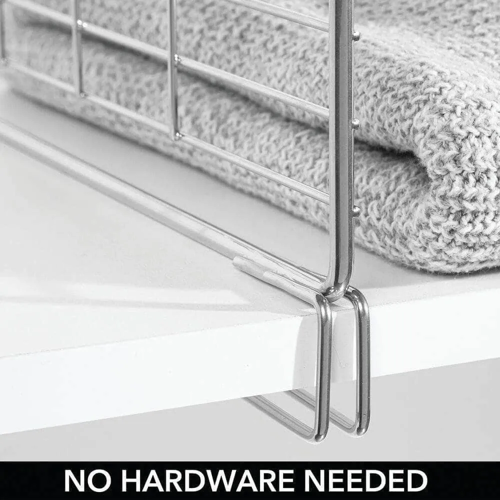 mDesign Modern Versatile Metal Closet, Cabinet Organizer Storage 2-Tier Shelf Divider and Separator for Bedrooms, Bathrooms, Entryways, Hallways, Kitchen Pantry, Office - Easy Install, 2 Pack - Chrome