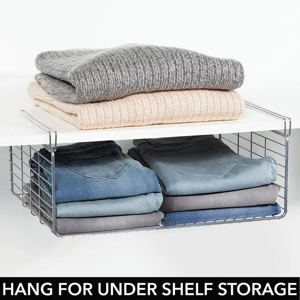 mDesign Modern Versatile Metal Closet, Cabinet Organizer Storage 2-Tier Shelf Divider and Separator for Bedrooms, Bathrooms, Entryways, Hallways, Kitchen Pantry, Office - Easy Install, 2 Pack - Chrome