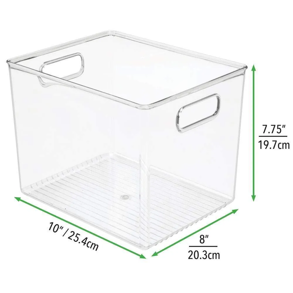 mDesign Plastic Home Storage Basket Bin with Handles for Organizing Closets, Shelves and Cabinets in Bedrooms, Bathrooms, Entryways and Hallways - 4 Pack - Clear