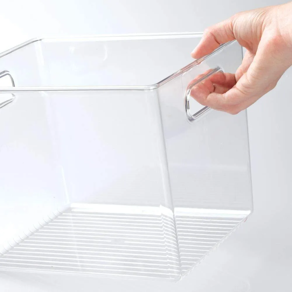 mDesign Plastic Home Storage Basket Bin with Handles for Organizing Closets, Shelves and Cabinets in Bedrooms, Bathrooms, Entryways and Hallways - 4 Pack - Clear