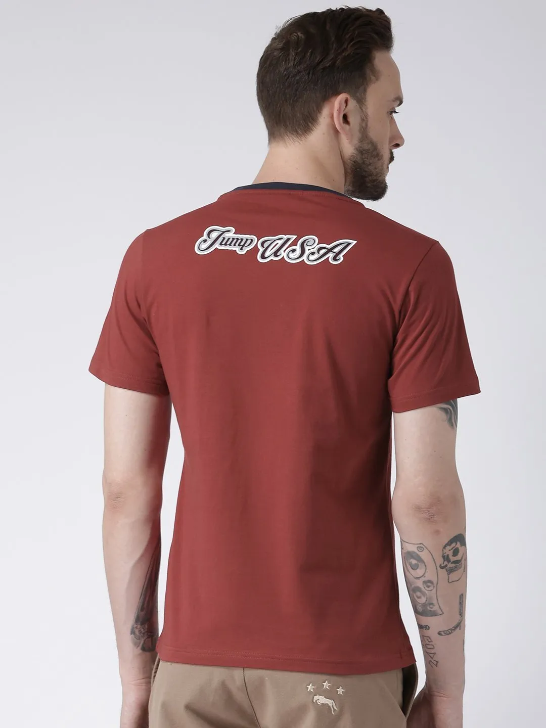 Men Red Solid Round Neck T-shirt