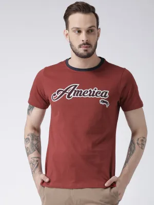 Men Red Solid Round Neck T-shirt