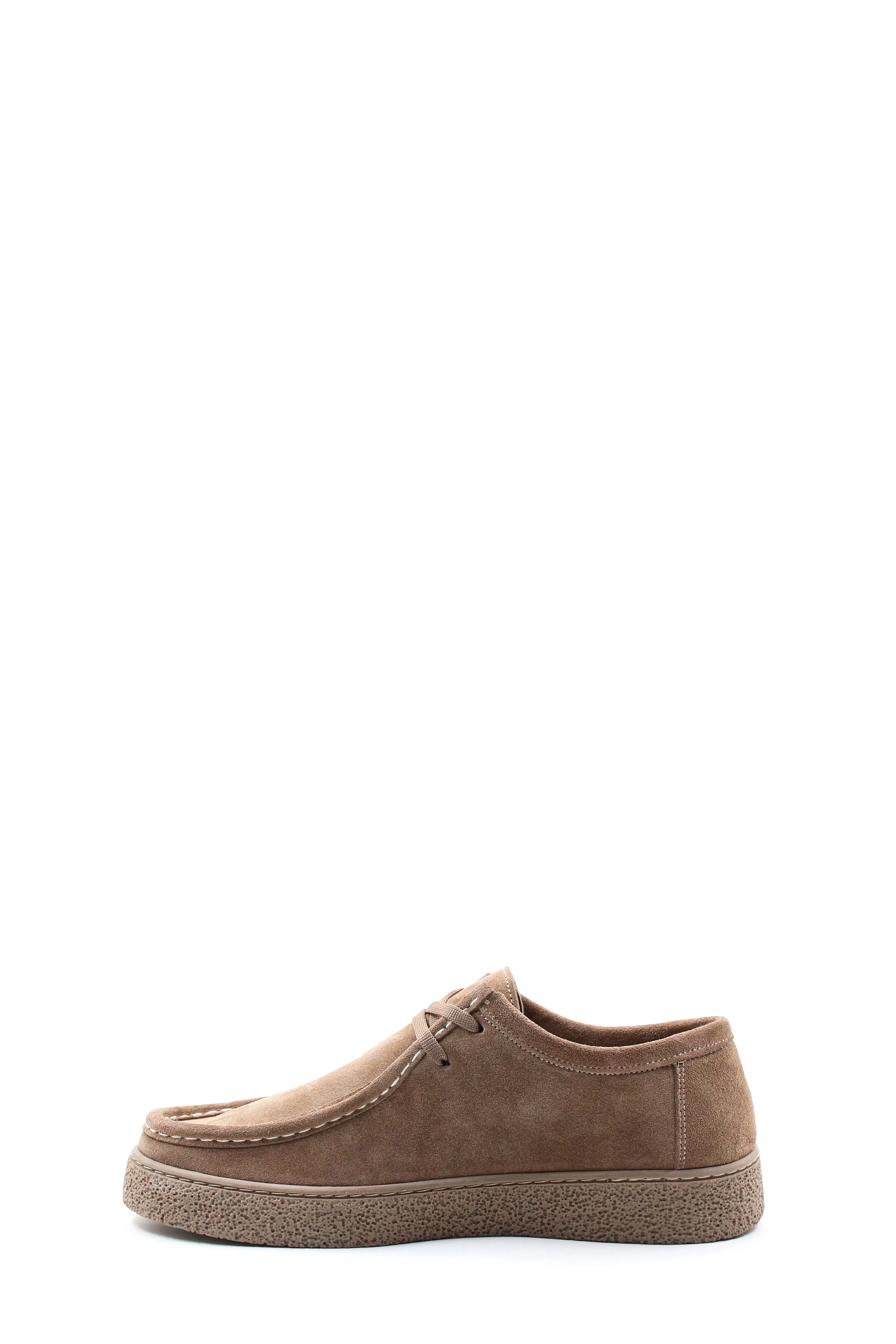 Men's Beige Suede Lace-Up Shoes with Textured Sole and Moccasin Stitching - Wessi