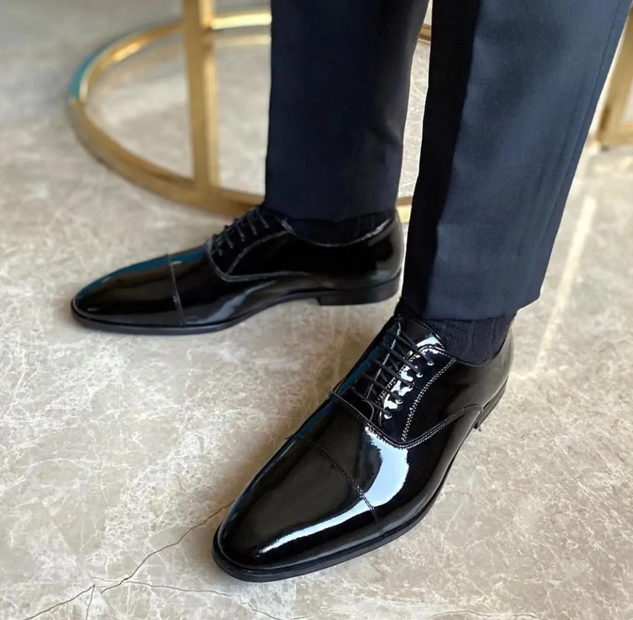 Men's Fashion Antiwrinkle Shiny Lace-up Oxford Shoes