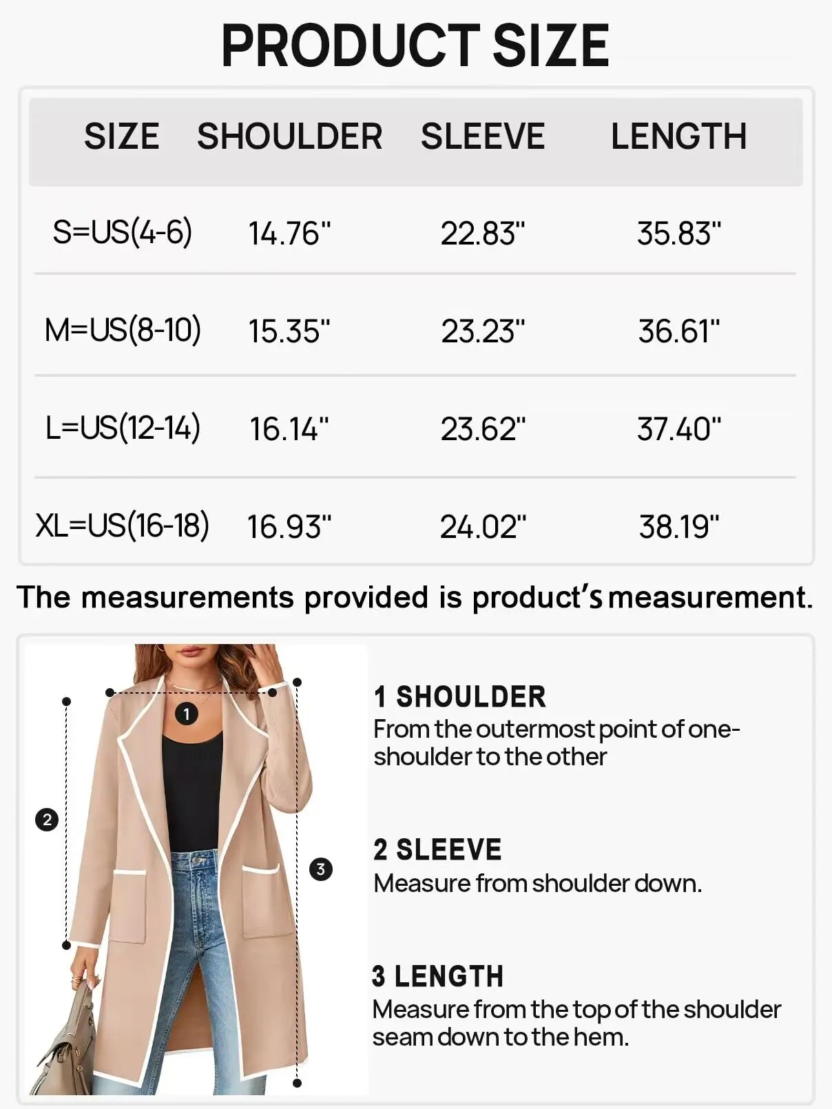 MEROKEETY Women's Open Front Coatigan Sweater Long Sleeve Casual Knit Lapel Cardigan Coat with Pockets, BlockKhaki, Large