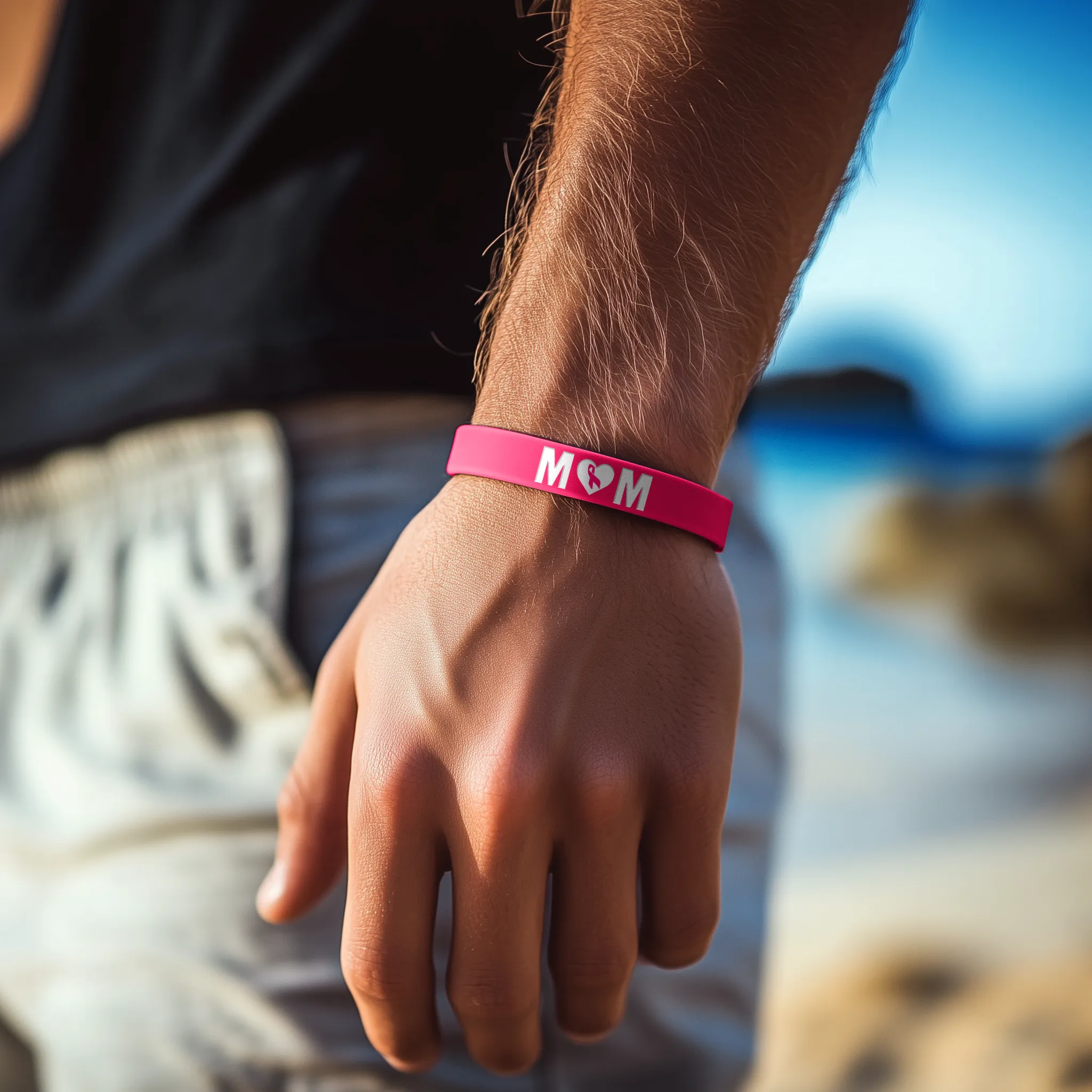 Mom Pink Ribbon Motivational Wristband
