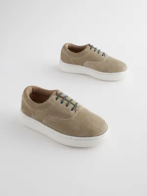 Neutral Stone Smart Leather Lace-Up Shoes