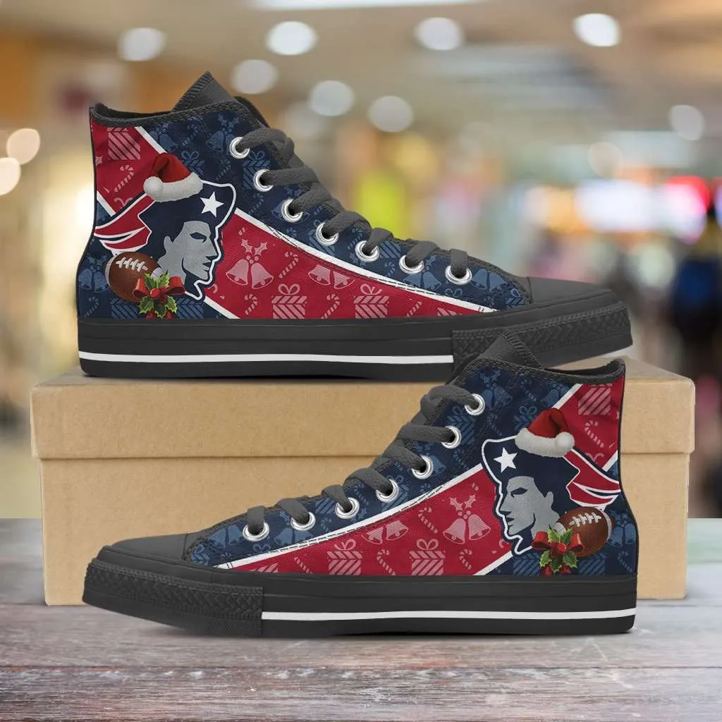 New England Patriots Christmas Football Pattern Canvas High Top Shoes