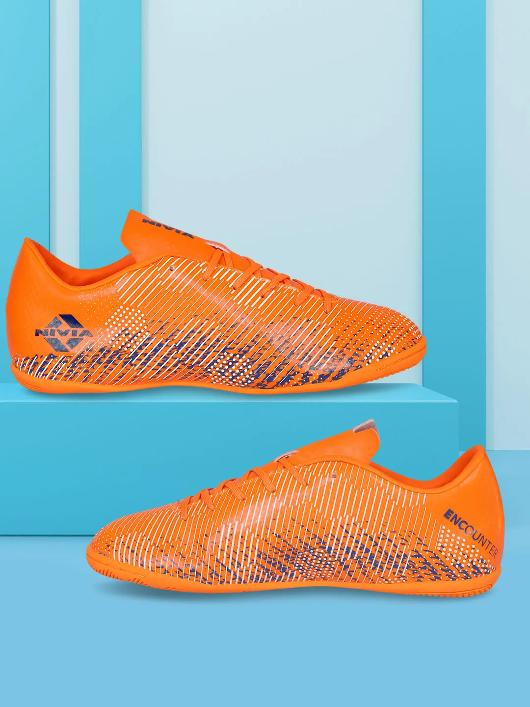 NIVIA Encounter 9.0 Futsal Shoes for Men (Orange/Royal Blue)