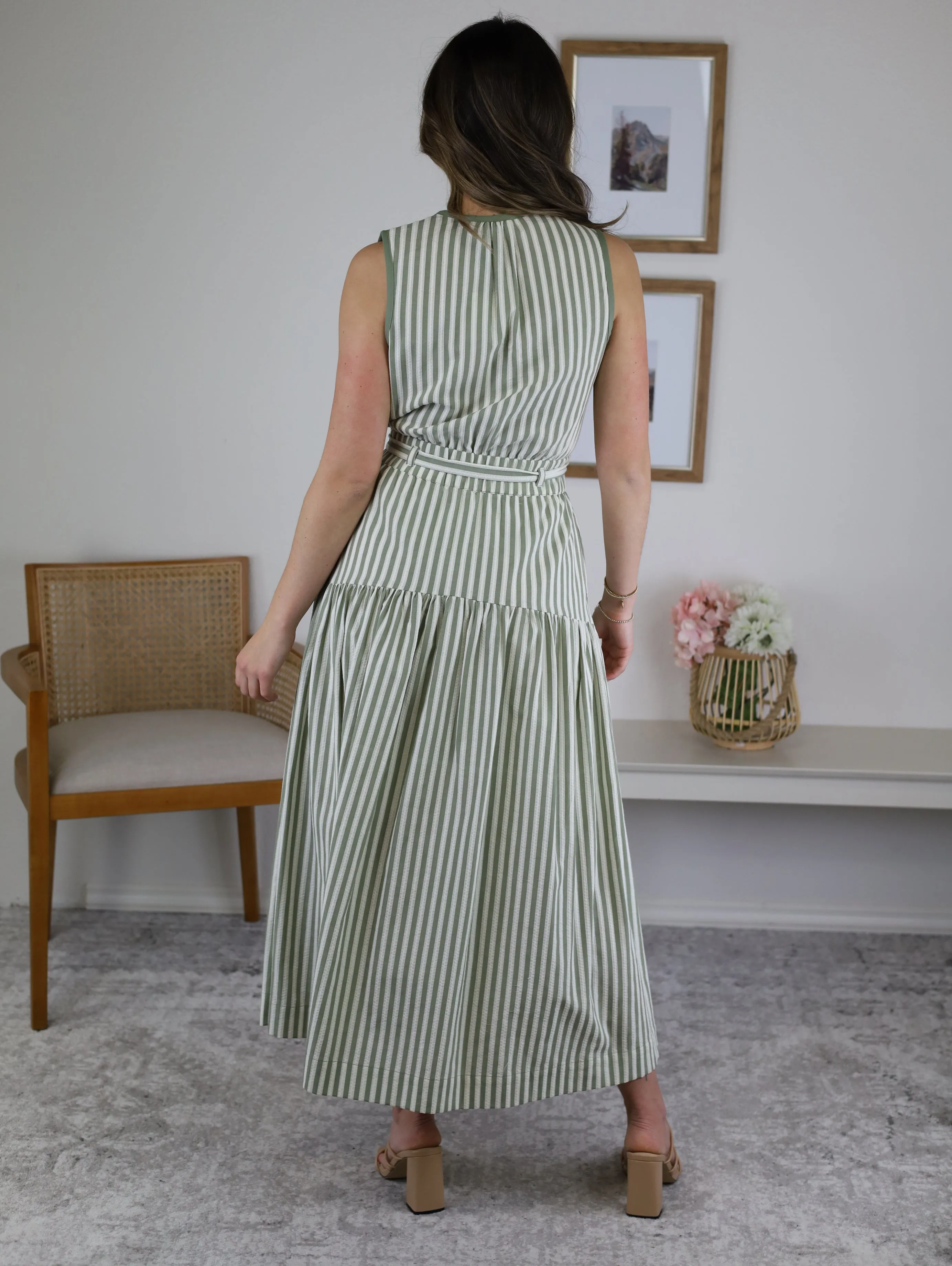 Riley Striped Split Neck Lace Inset Maxi Dress