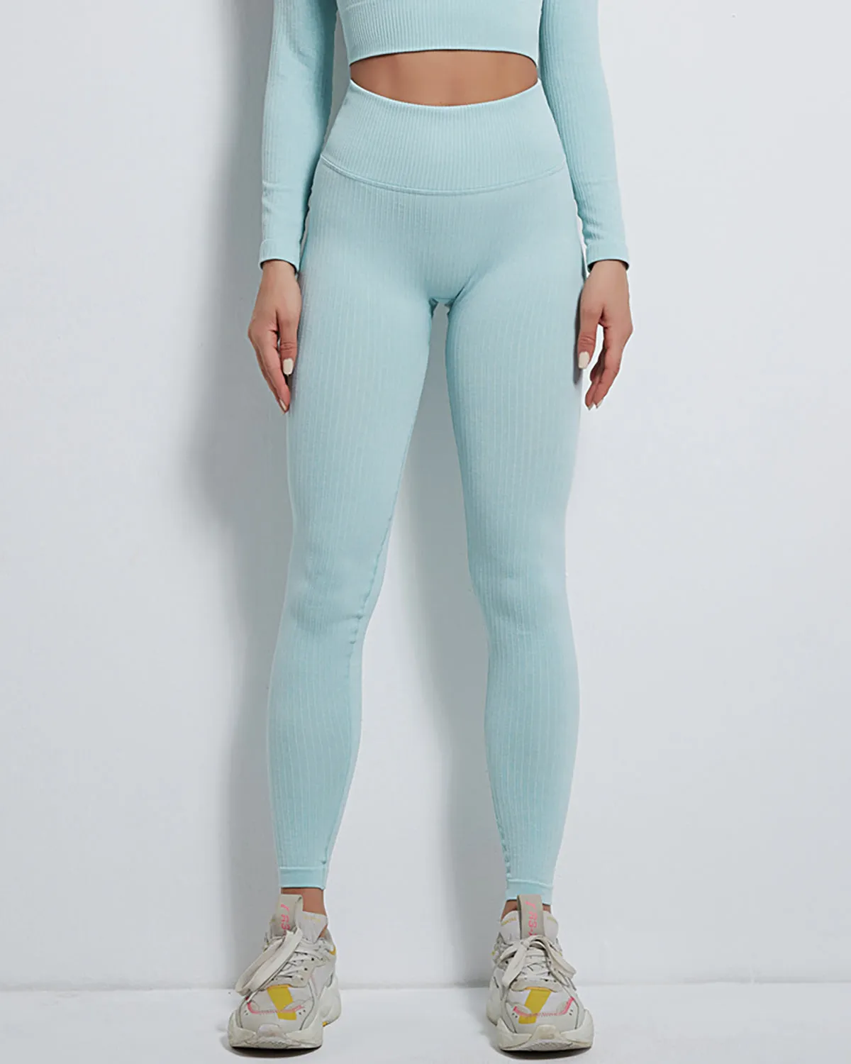 Rozy Ribbed Seamless Leggings - Blue