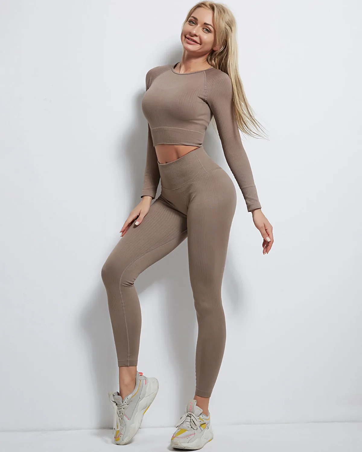Rozy Ribbed Seamless Leggings - Coffee
