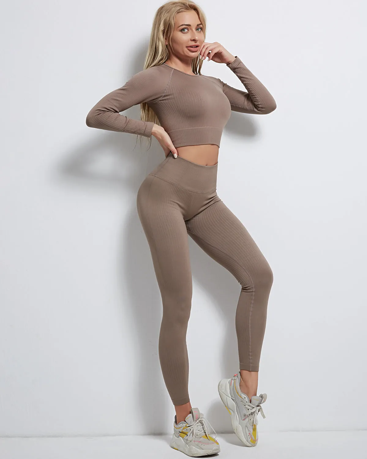 Rozy Ribbed Seamless Leggings - Coffee
