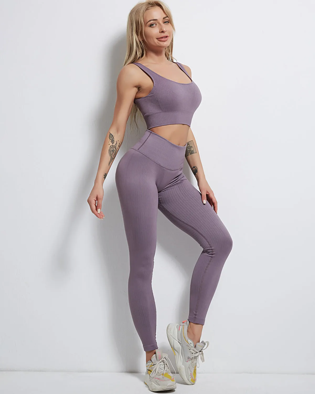 Rozy Ribbed Seamless Leggings - Purple