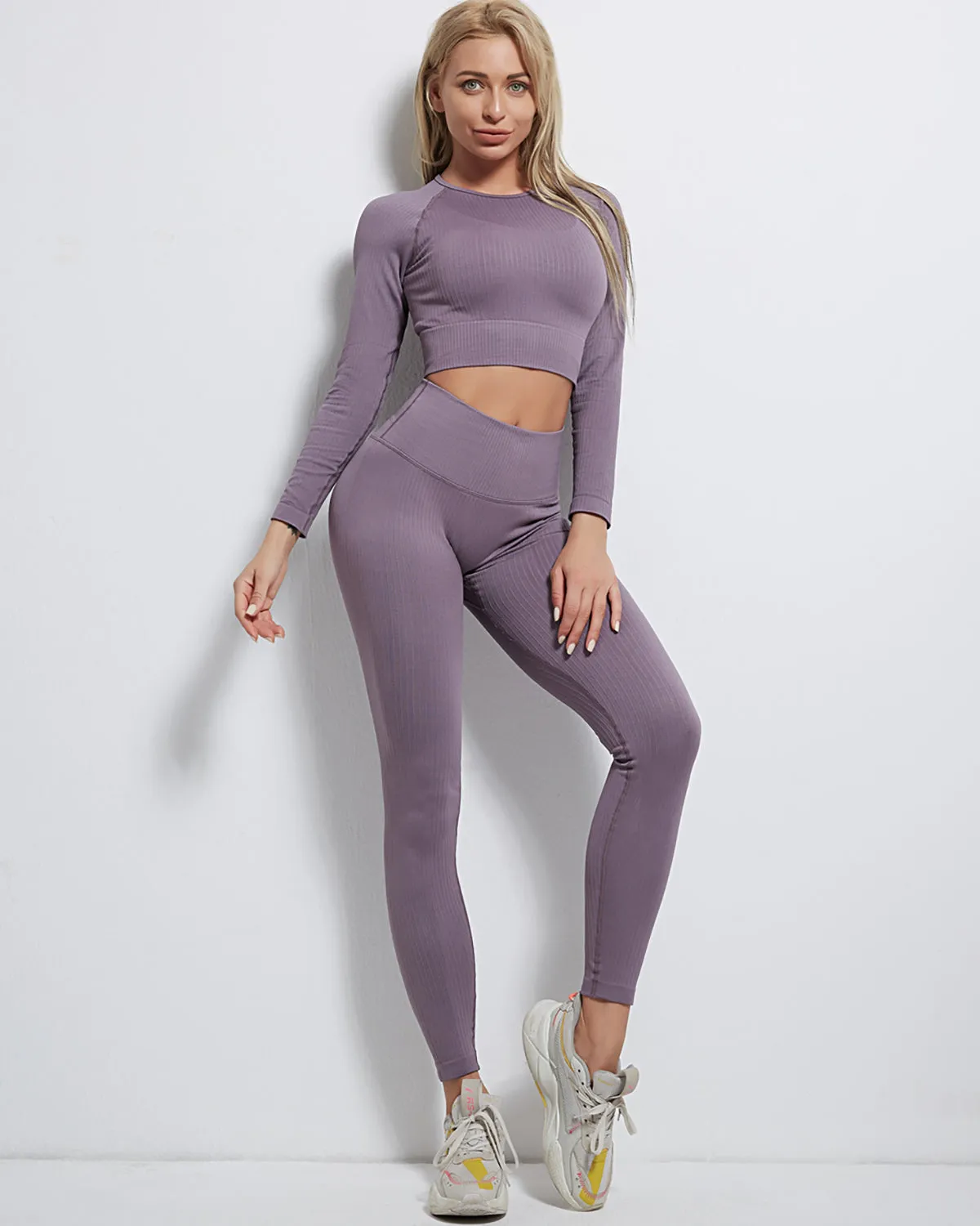 Rozy Ribbed Seamless Leggings - Purple